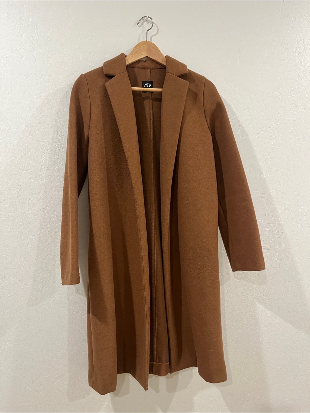Zara Camel-Brown Long Open Cardigan Coat